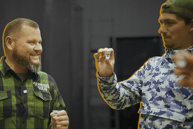 Stephen Callahan and Jon B. taste an early batch of Tennessee Hills Wheated Tennessee Whiskey