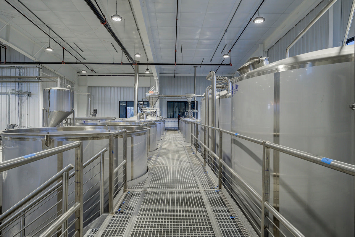 Catwalk over stainless production tanks at Tennessee Hills in Bristol, TN